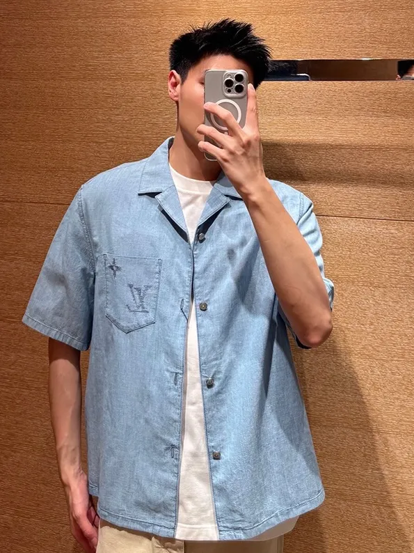 Louis Vuitton/Louis Vuitton front and back embroidery suit chambray short-sleeved shirt